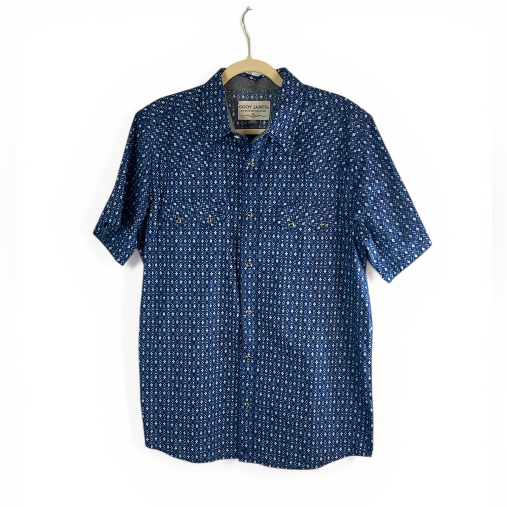 Cody James Western Pearl Snap Shirt Mens Large Blue Short Sleeve Cotton